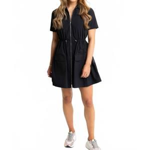 NEW KARLIE solid pocket cinch waist dress in black